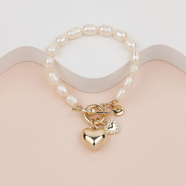 Limited Edition | Gold Heart Freshwater Pearls Bracelet