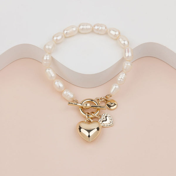Limited Edition - Gold Heart Freshwater Pearls Bracelet