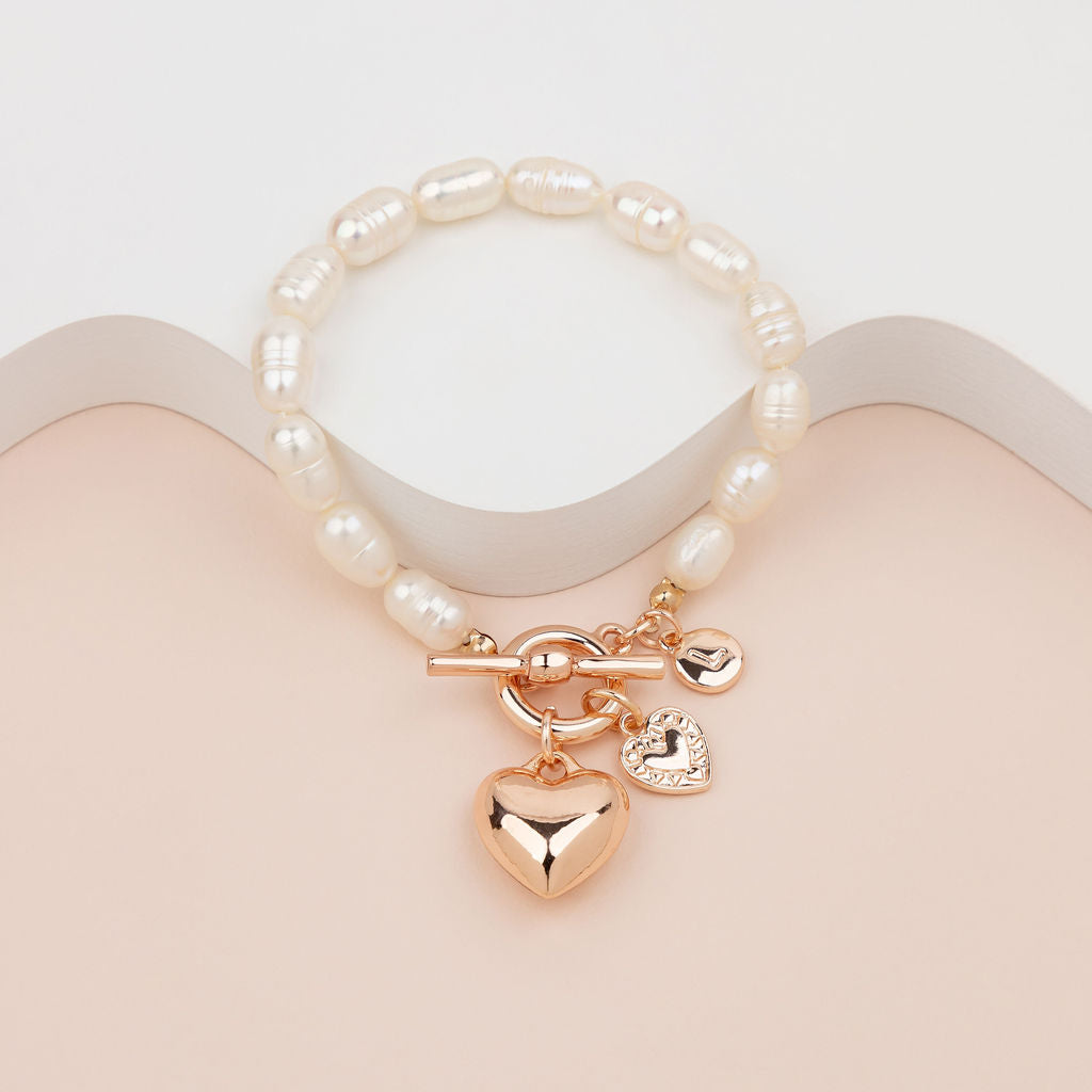 LIMITED EDITION | Rose Gold Heart on Freshwater Pearl Bracelet