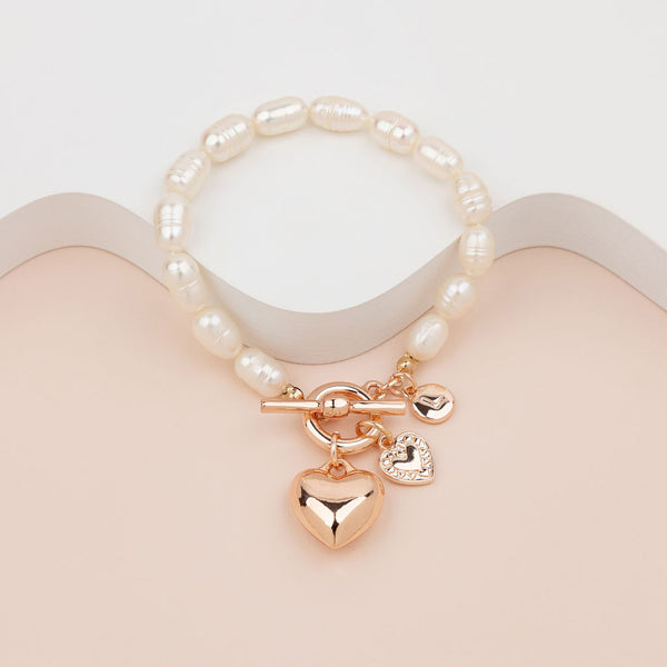 Limited Edition - Rose Gold Heart on Freshwater Pearl Bracelet