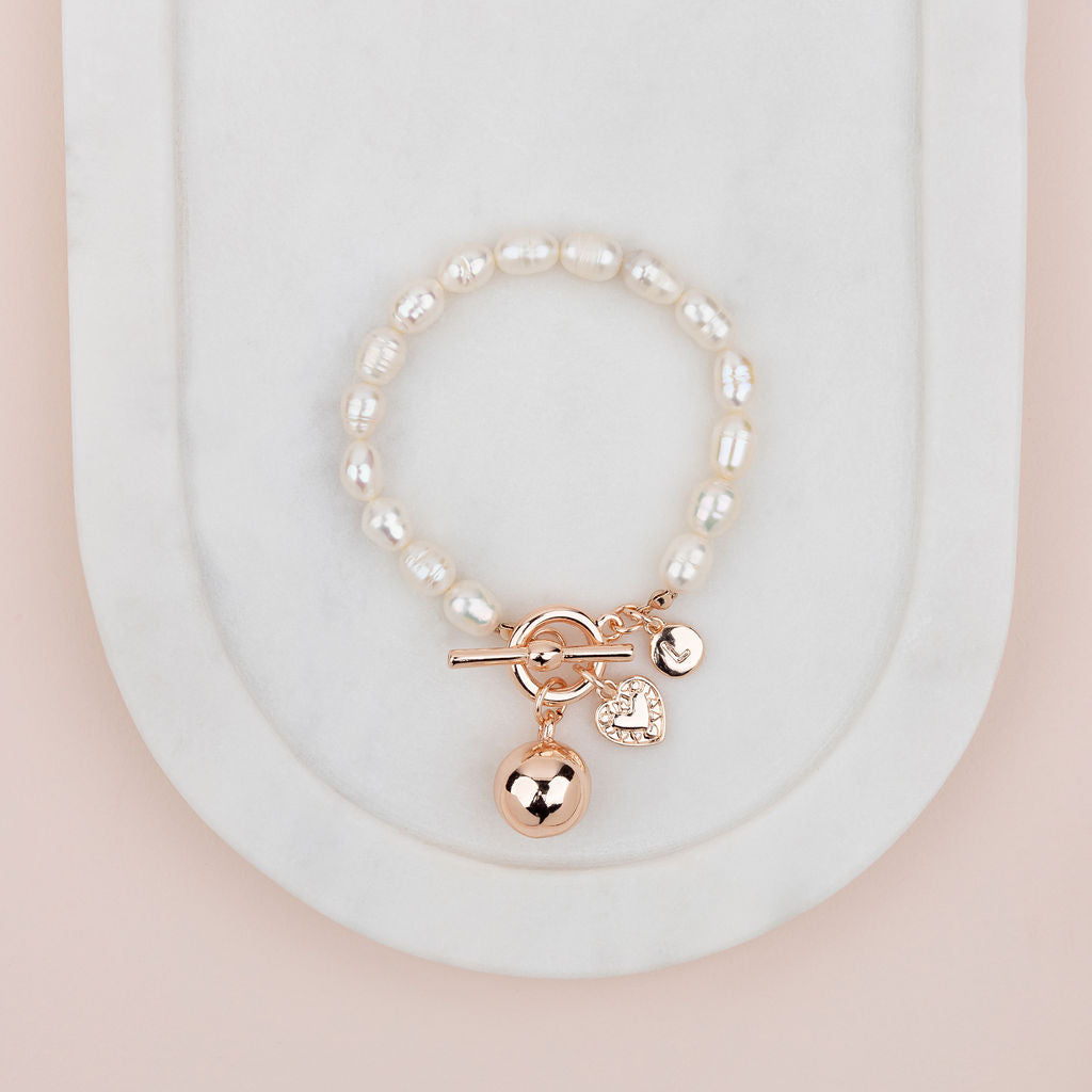 LIMITED EDITION | Rose Gold Ball on Freshwater Pearl Bracelet