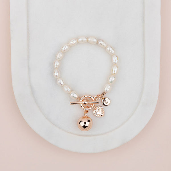 Limited Edition - Rose Gold Ball on Freshwater Pearl Bracelet