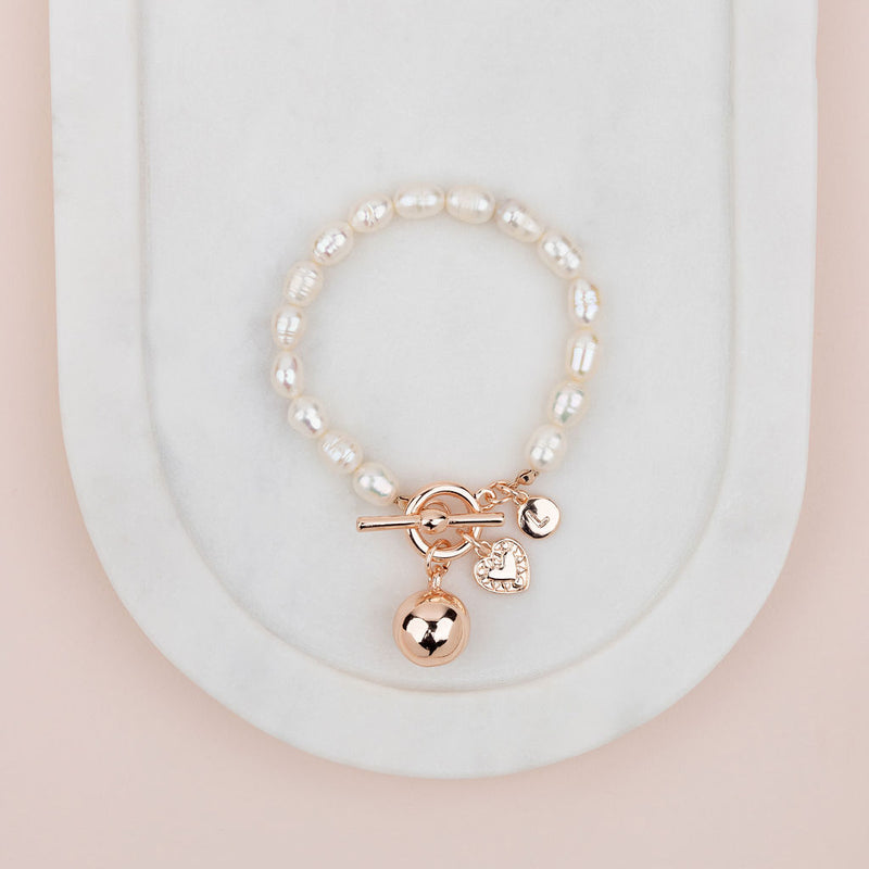 Limited Edition | Rose Gold Ball on Freshwater Pearl Bracelet