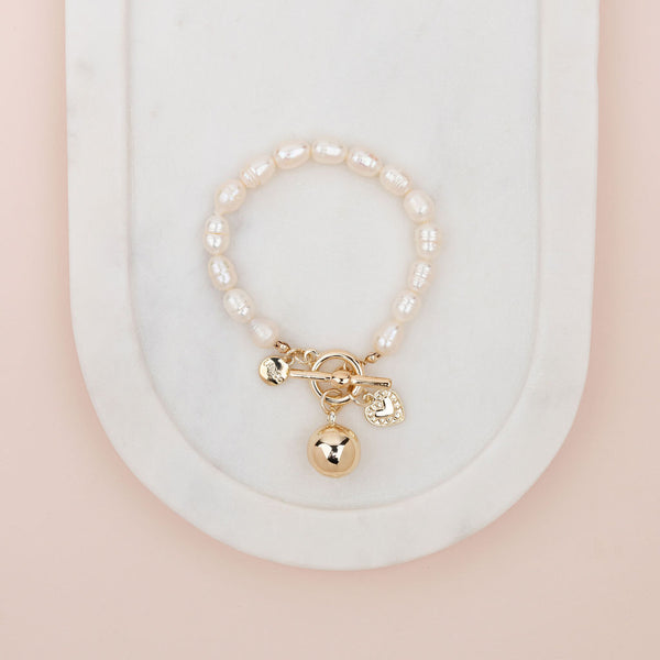 Limited Edition | Light Gold Ball Pendant on Freshwater Pearls Bracelet