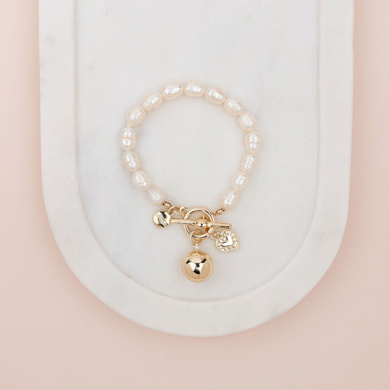 Limited Edition | Light Gold Ball Pendant on Freshwater Pearls Bracelet