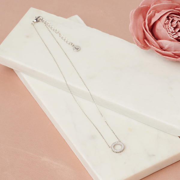 Fine | Short Silver Circle Crystal Necklace