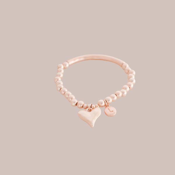 Matt Rose Gold Bead & Heart Bracelet