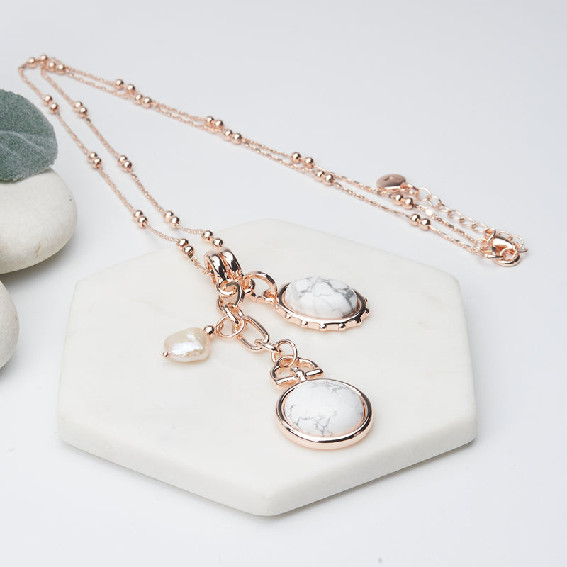 Rose Gold Howlite Stone & Charms Necklace