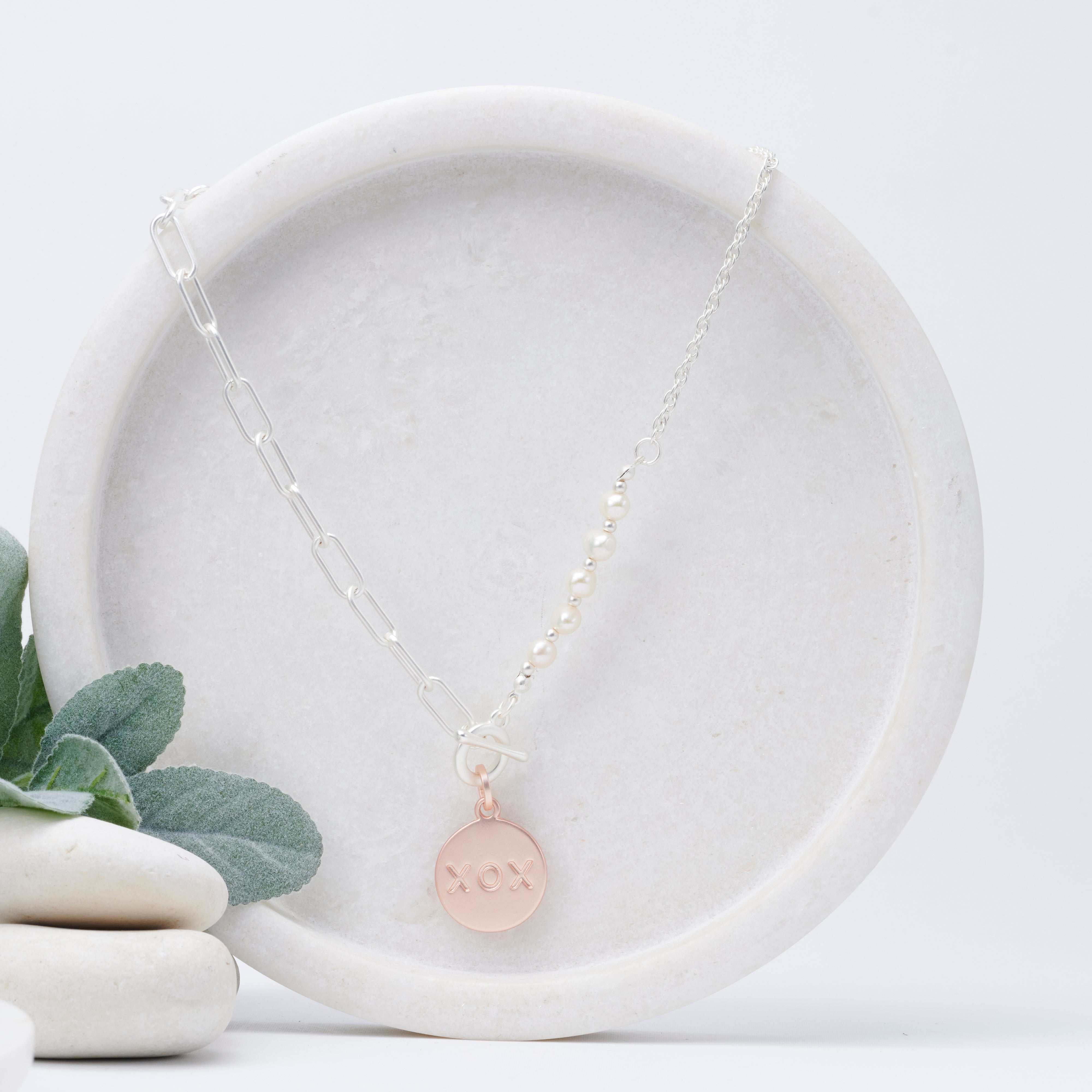 SHORT | Matt Mixed Rose Gold & Silver "XOX" Necklace