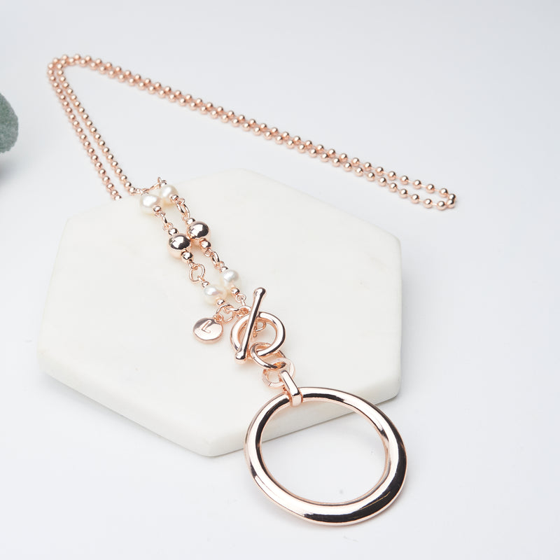 Rose Gold Ring & Pearl Necklace