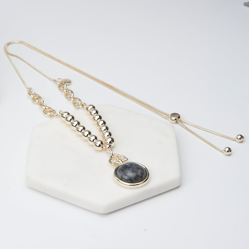 Adjustable Gold-Plated Black Stone Long Necklace