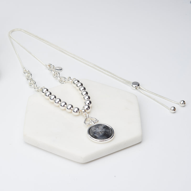 Adjustable Silver-Plated Black Stone Necklace