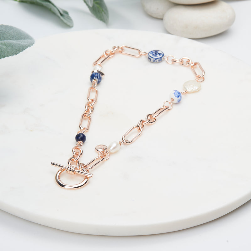 SHORT Rose Gold Blue Stone Necklace