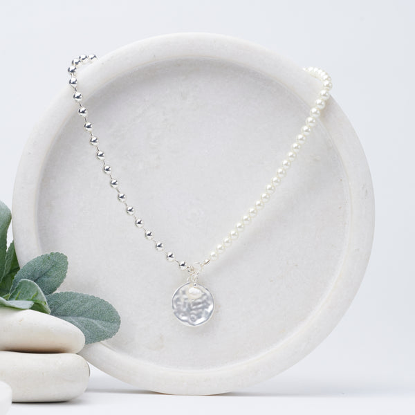 SHORT | Silver Pearl Ball Necklace