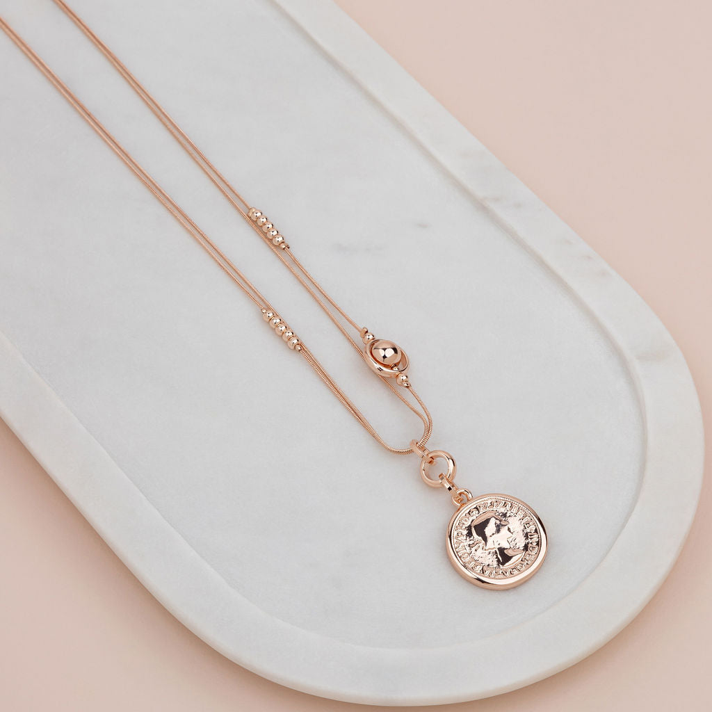 Rose Gold Coin Long Necklace