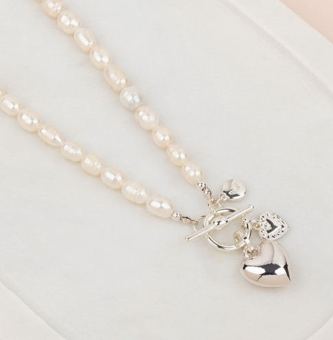 SHORT | Silver Heart on Freshwater Pearl Necklace