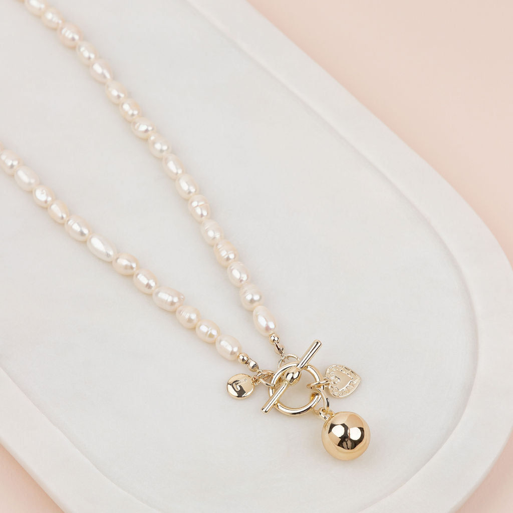 LIMITED EDITION | SHORT | Light Gold Ball on Freshwater Pearls Necklace | ON ORDER