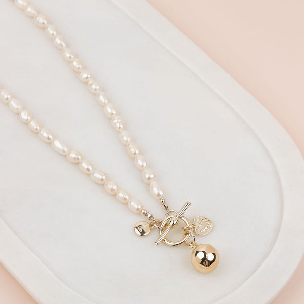 Limited Edition | SHORT | Light Gold Ball on Freshwater Pearls Necklace