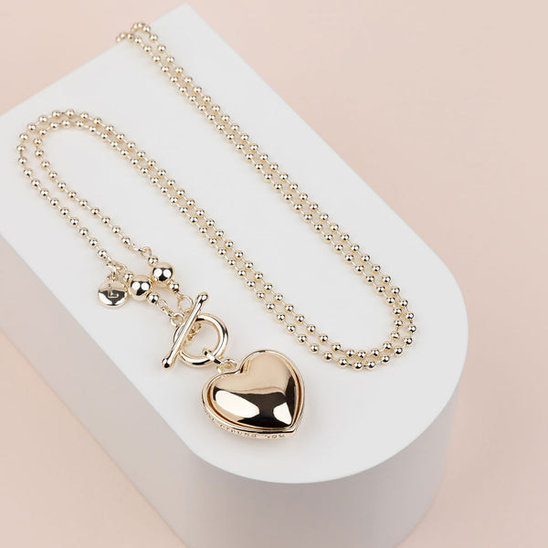 Light Gold Love Heart & Fob Long Necklace