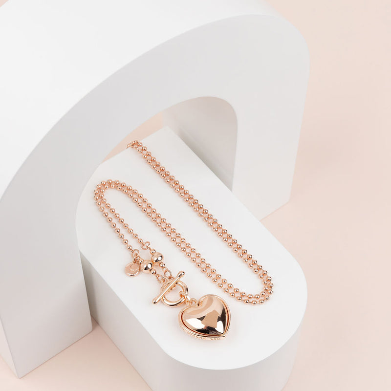 Rose Gold Heart & Fob Long Necklace