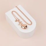Rose Gold Heart & Fob Long Necklace