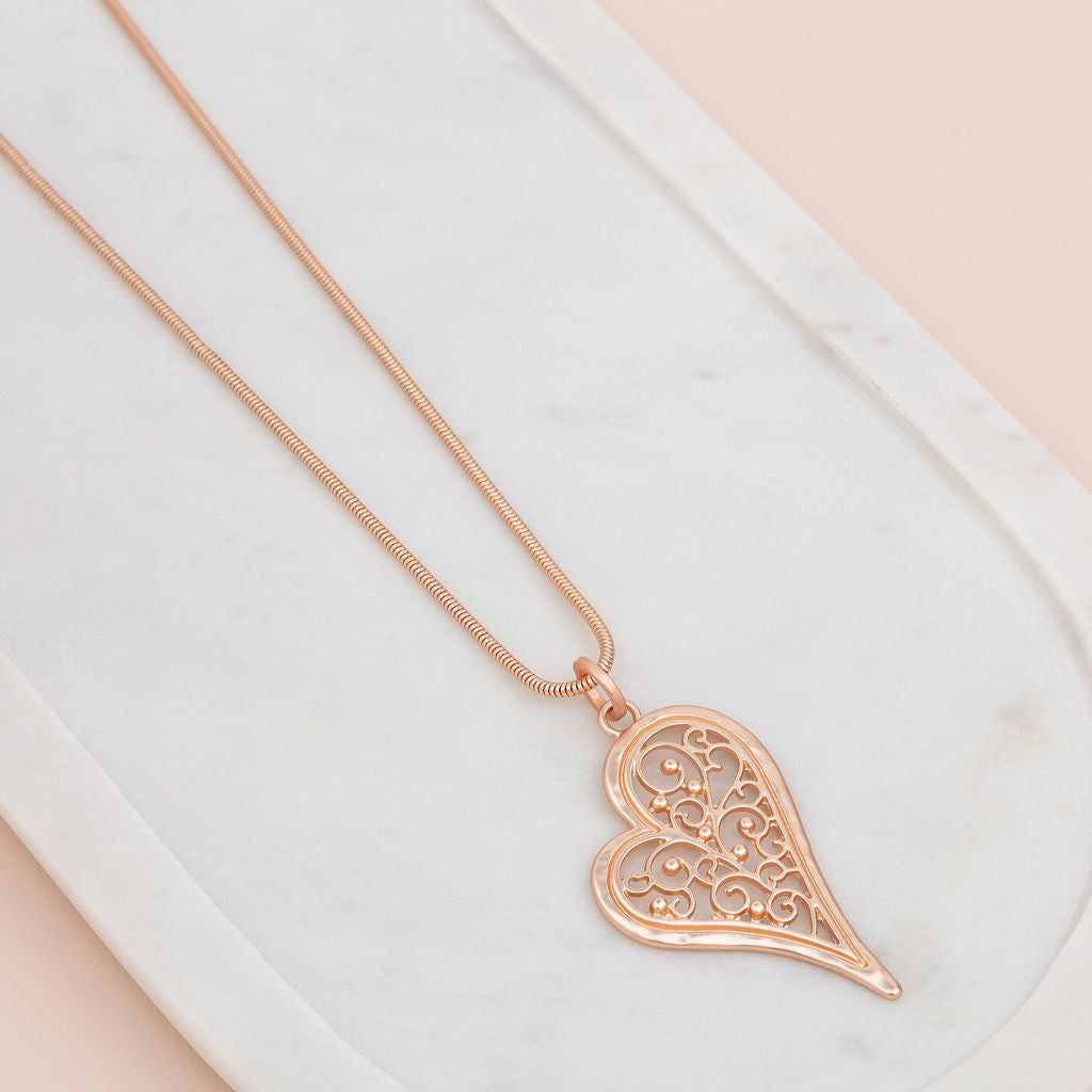 Rose Gold Matt Cut Out Heart Necklace