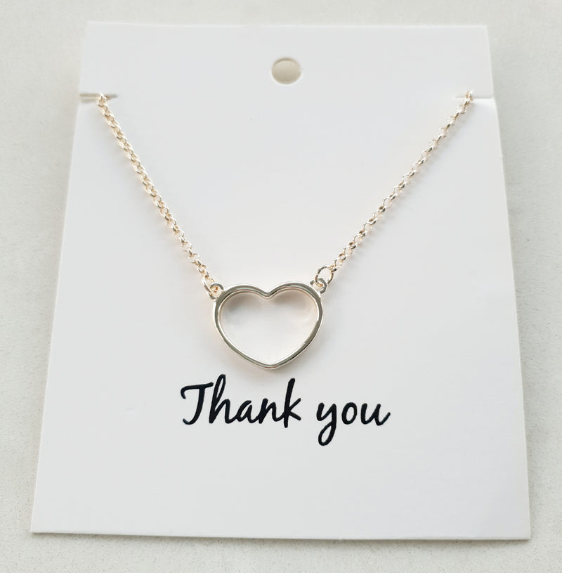Light Gold Heart Necklace on a THANK YOU Card