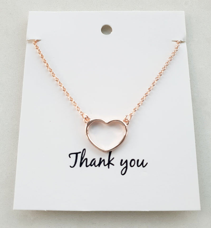 Rose Gold Heart Necklace on a THANK YOU Card.