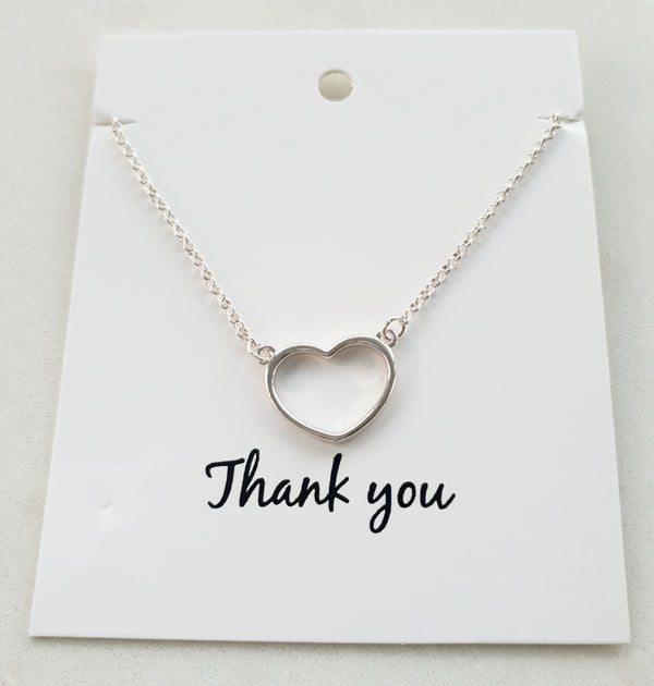 SHORT | Silver Heart Necklace on a THANK YOU Card.