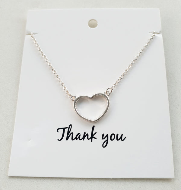 Silver Heart Necklace on a THANK YOU Card.