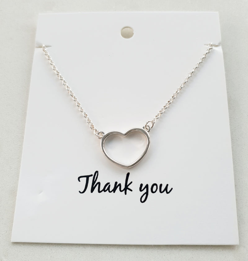 Silver Heart Necklace on a THANK YOU Card.