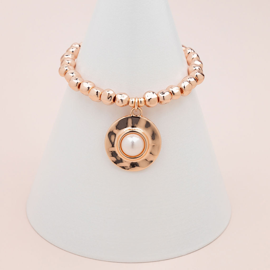 Elegance Rose Gold Pendant with Pearl Bracelet