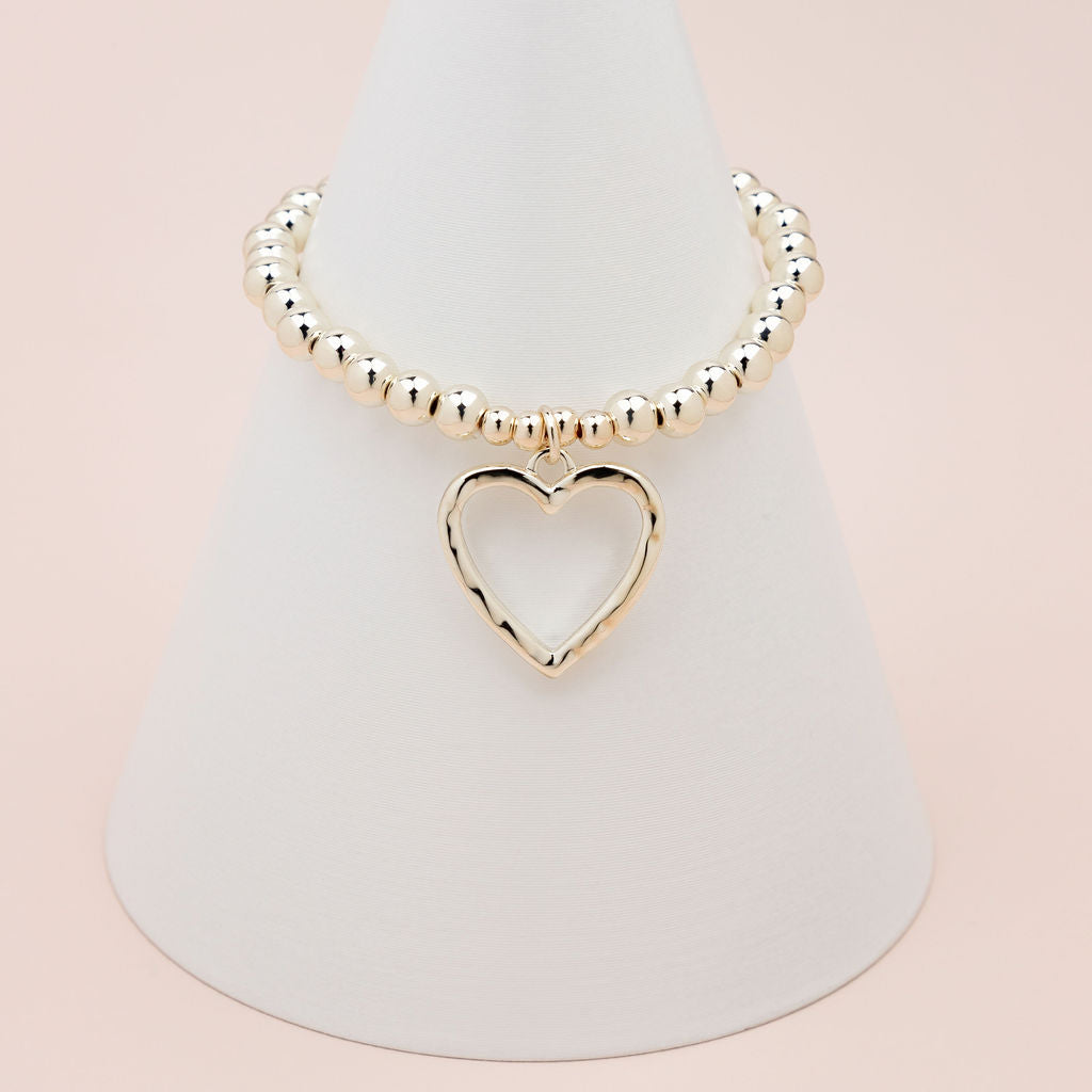 Light Gold Bead & Love Heart Bracelet