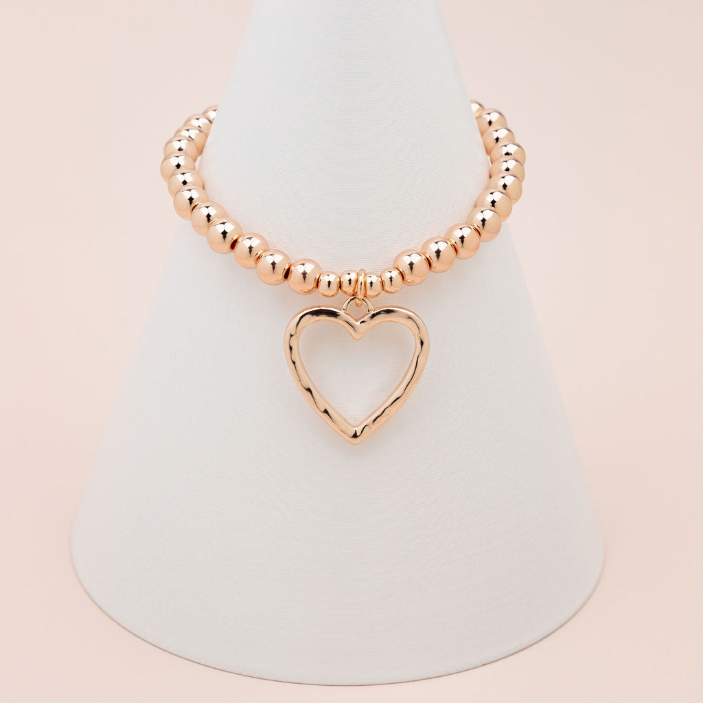 Rose Gold Bead & Love Heart Bracelet