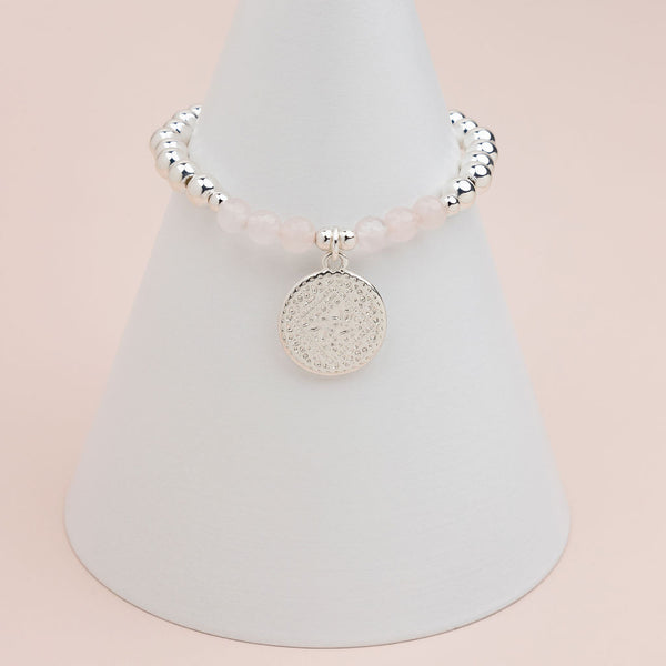 Silver Disc & Rose Quartz Bracelet