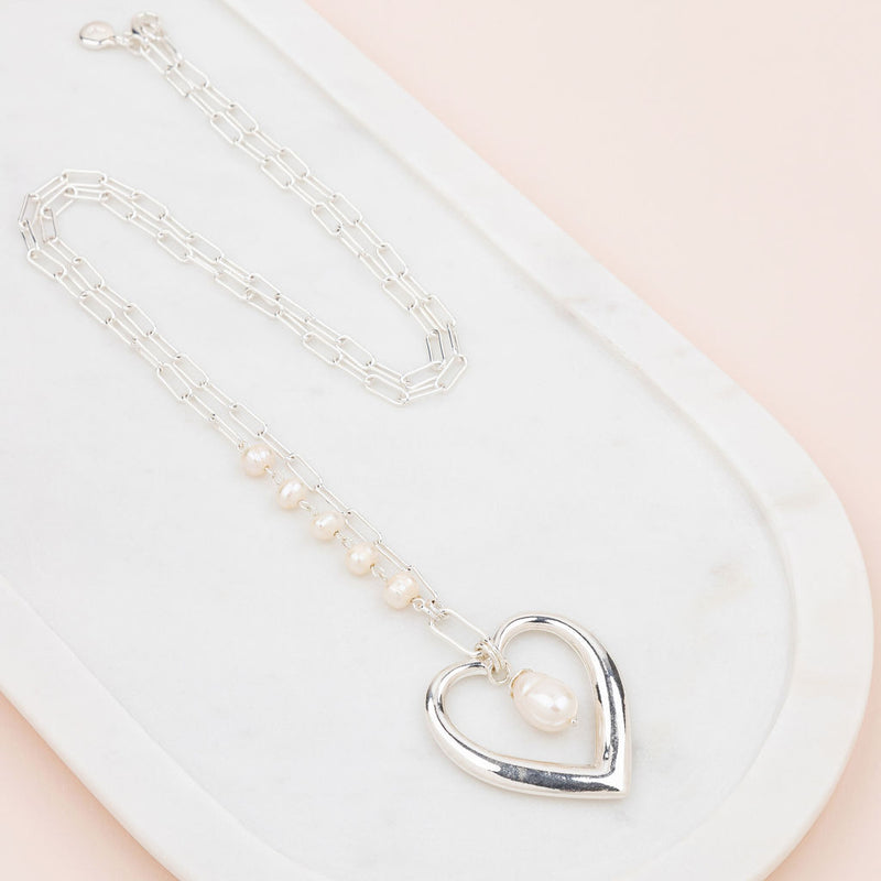 Silver Heart and Pearl Necklace