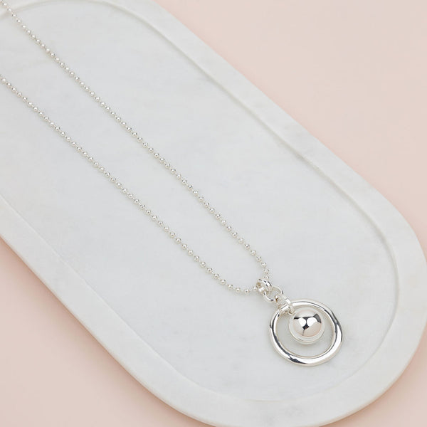 Silver Circle with Ball Necklace