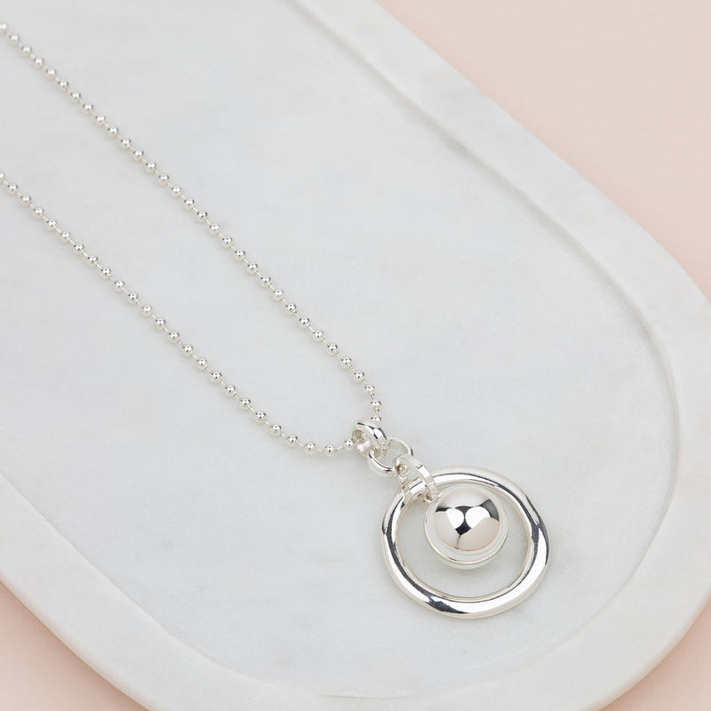 Silver Circle with Ball Necklace