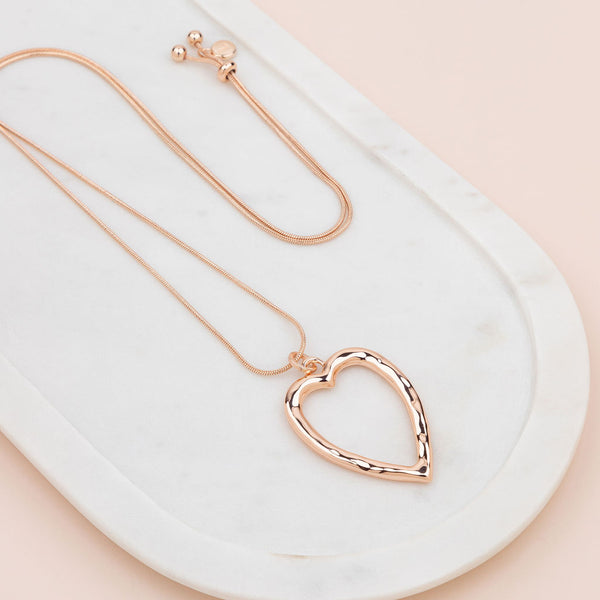 Rose Gold Open Heart Adjustable Long Necklace