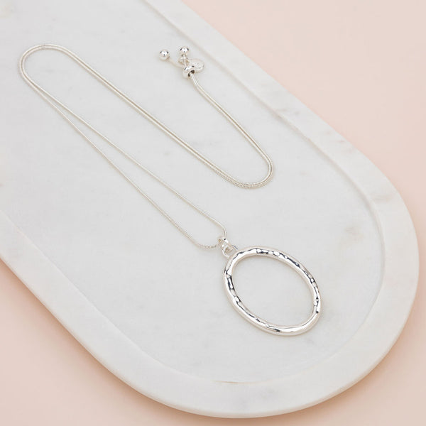 Silver Oval Adjustable Long Necklace