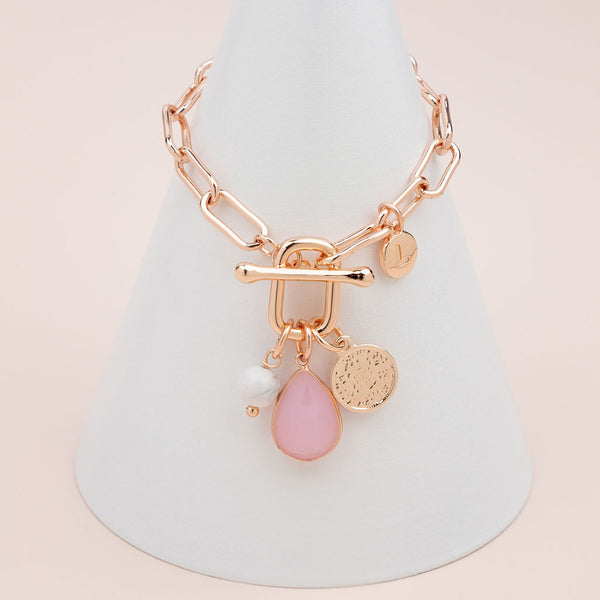 Rose Gold Pink & Howlite Charm Bracelet