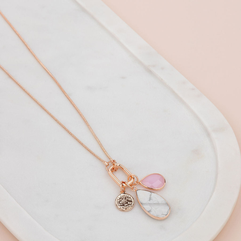 Rose Gold Pink & Howlite Charm Necklace