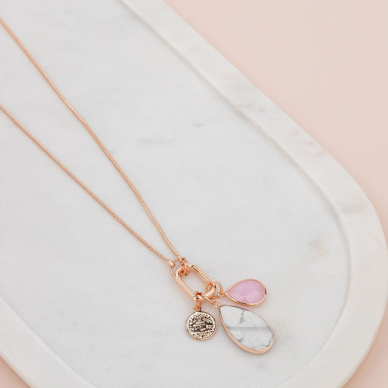 Rose Gold Pink & Howlite Charm Necklace