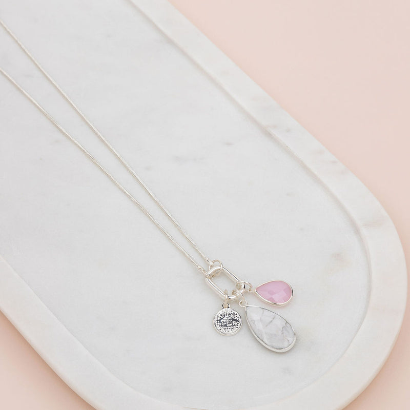Silver Pink & Howlite Charm Necklace