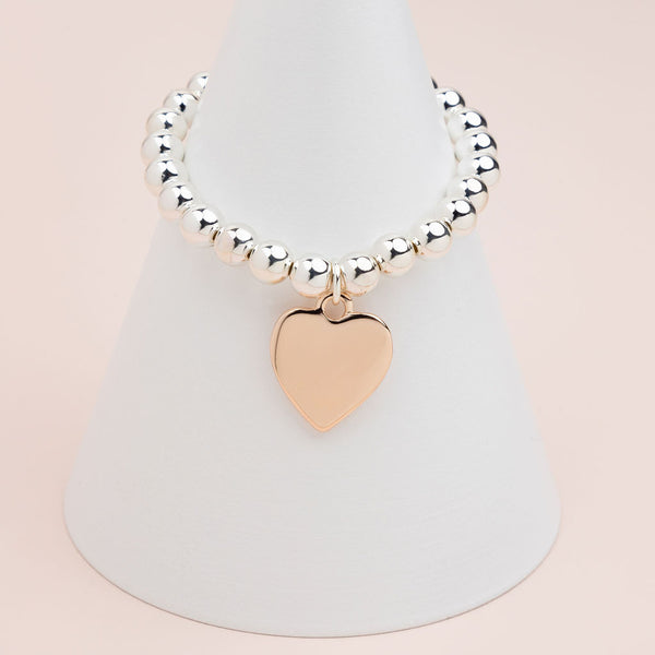 Rose Gold & Silver Solid Heart Stretchy Bracelet