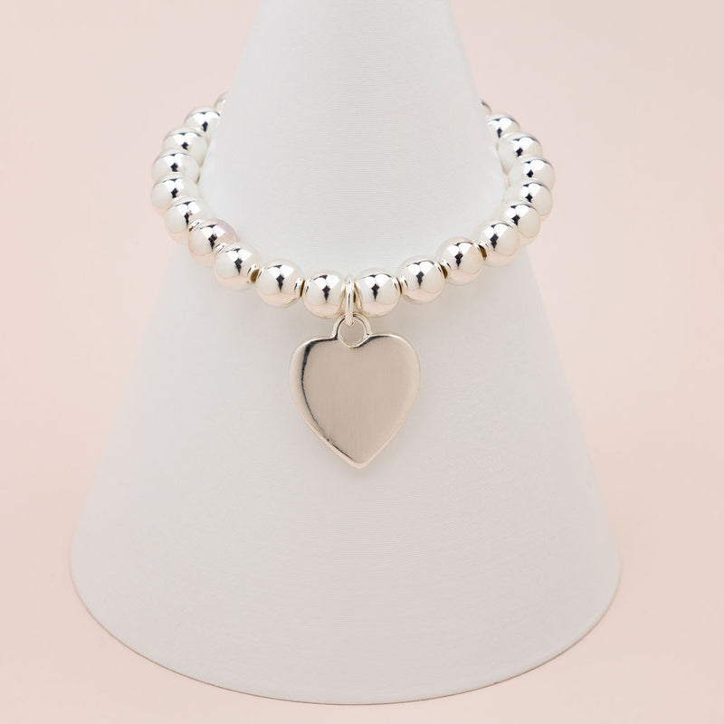 Silver Solid Heart Stretchy Bracelet