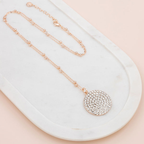 Rose Gold Bling Circle Long Necklace