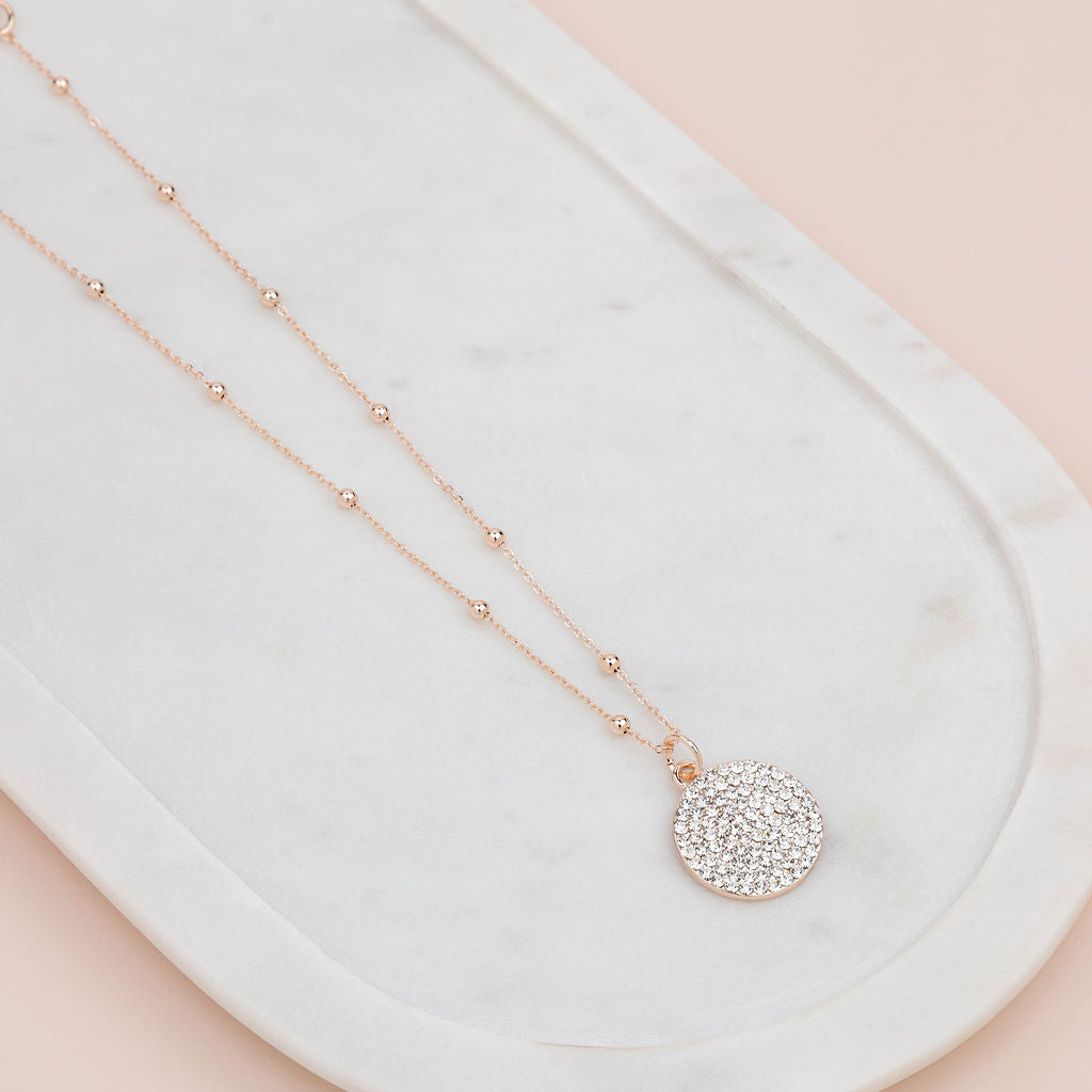 SHORT | Rose Gold Bling Circle Pendant Necklace