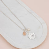 Short Silver Pattern Circle & Pearl Necklace
