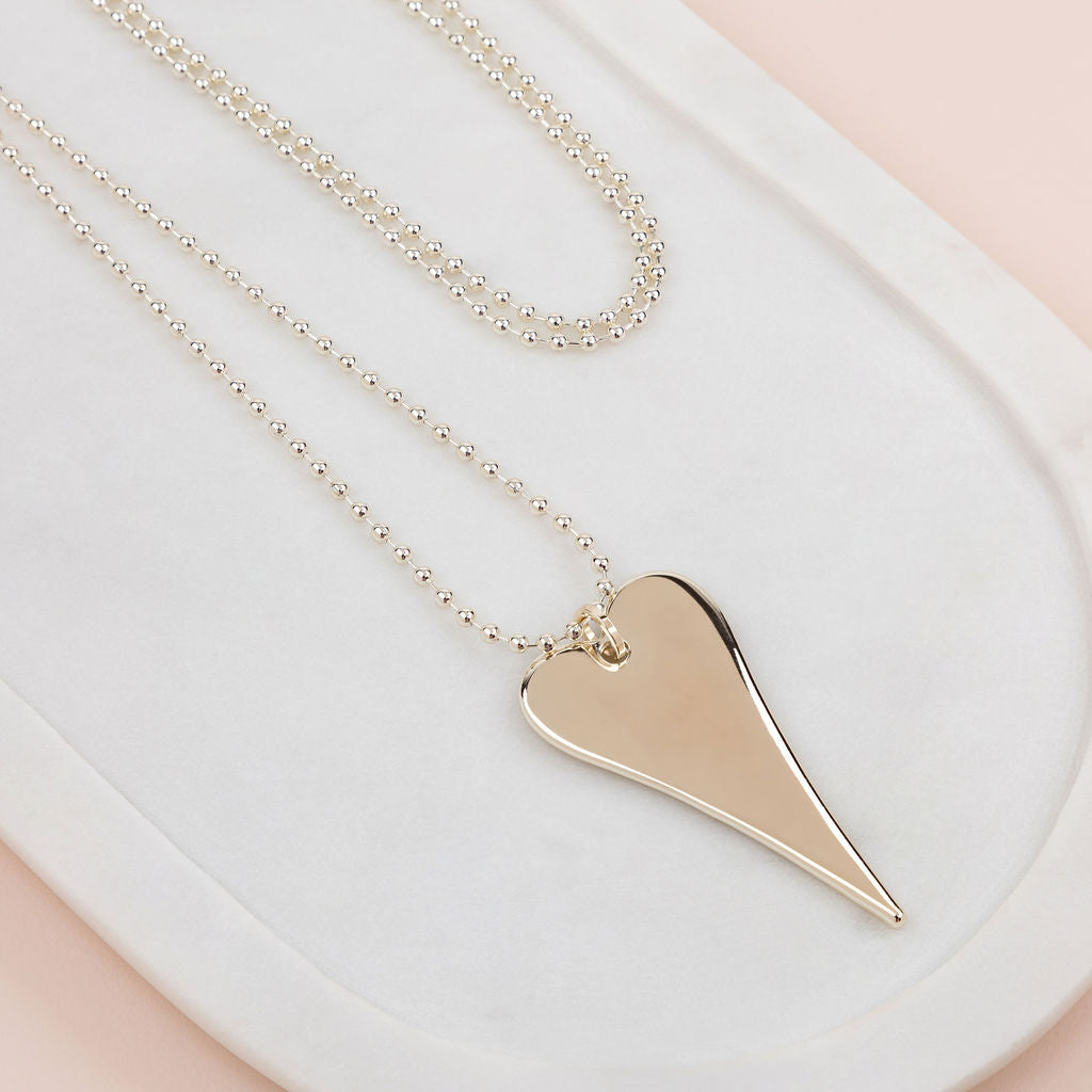 Stunning Long Light Gold Flat Heart Necklace